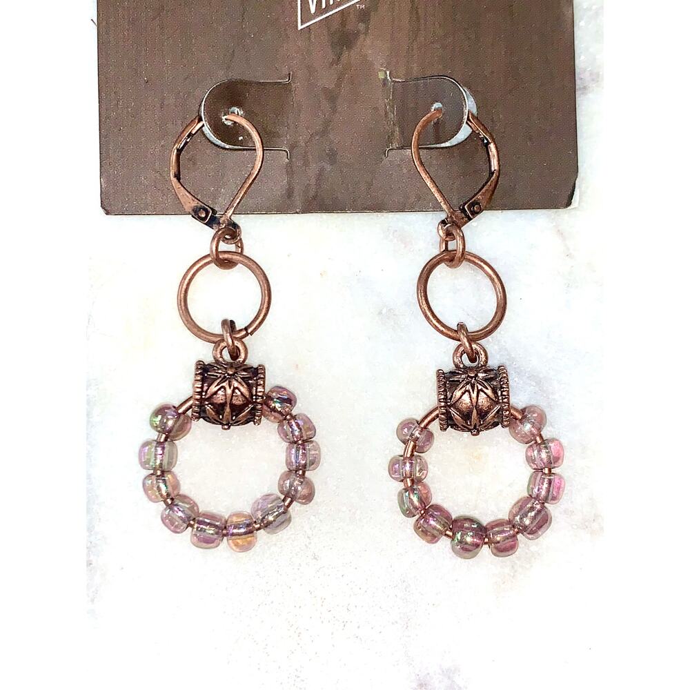 Kelli Ahern Iridescent Pink Beaded Hoop Dangle Earrings NWT - Picture 2 of 6